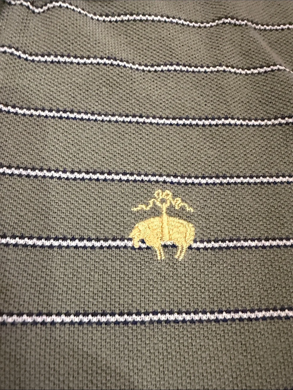 Brooks Brothers Olive Green Striped Polo with Yellow Logo Boys Size Medium